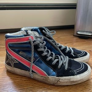 Golden Goose Mid-Top Mixed Leather Sneakers